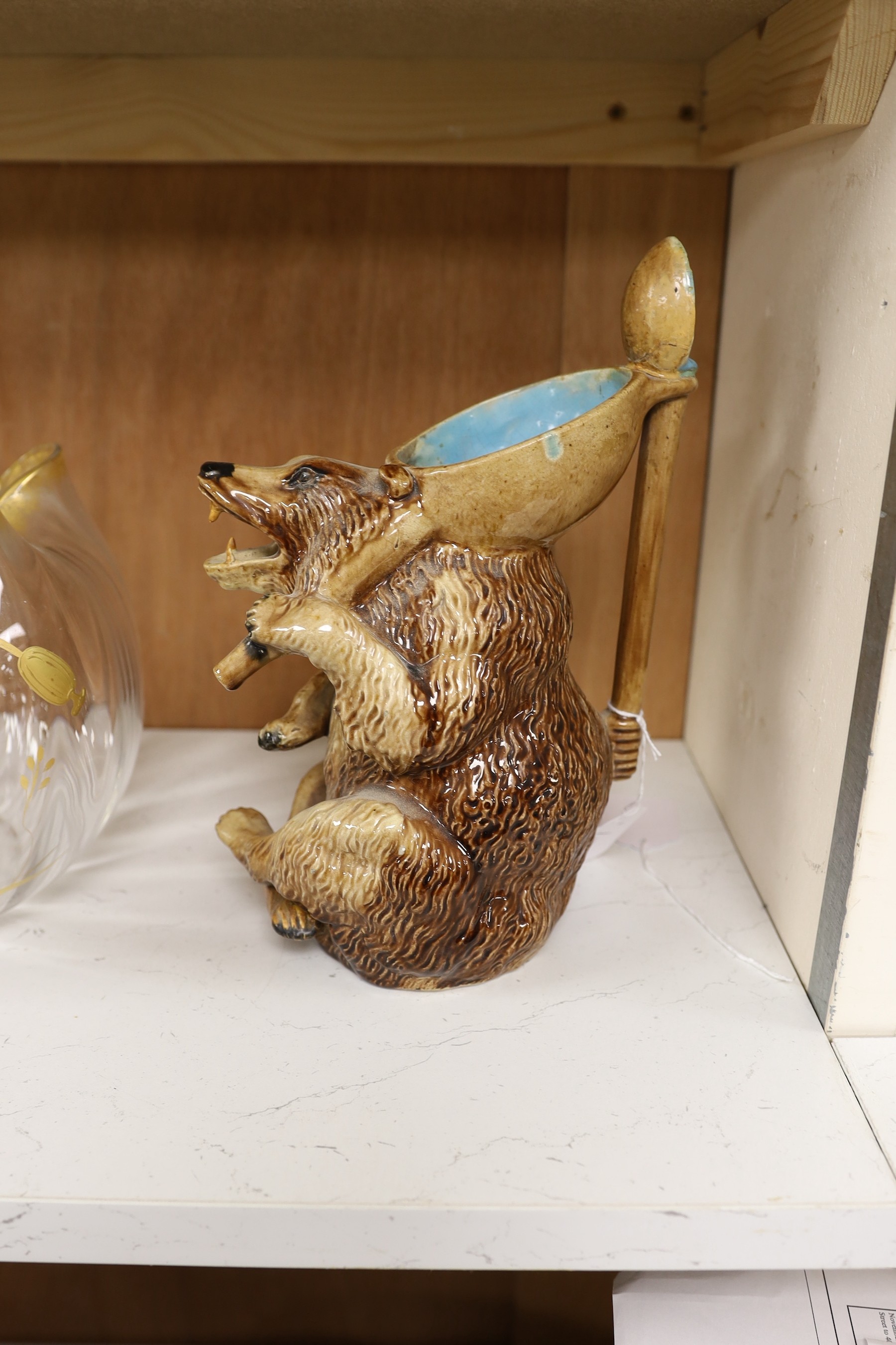 A Continental Majolica ‘bear’ jug. 26.5cm tall